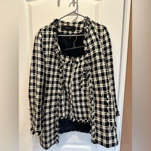 ZARA Basic Black & White Boucle Skirt Suit Set | Size L | Blazer + Skirt
